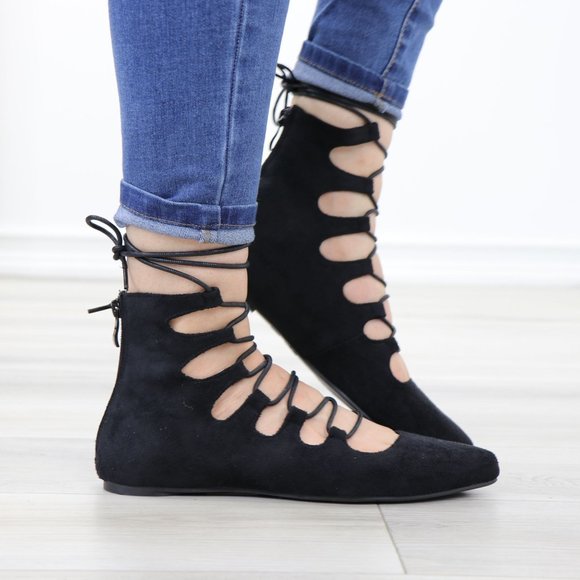 Pointed Toe Faux Suede Strappy Slip-On Flats - Picture 2 of 11